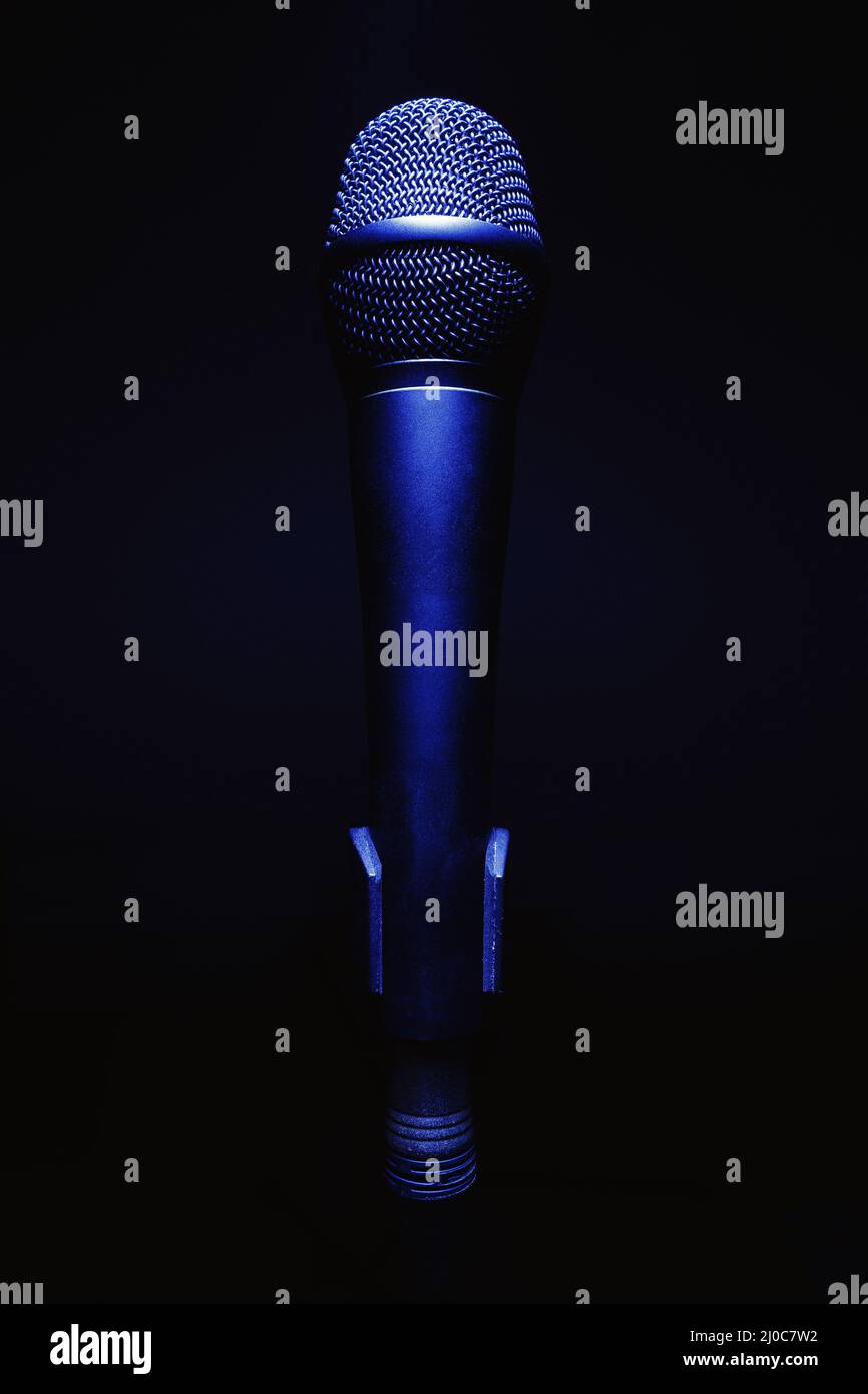 Closeup view of vocal condenser microphone, modern design Stock Photo