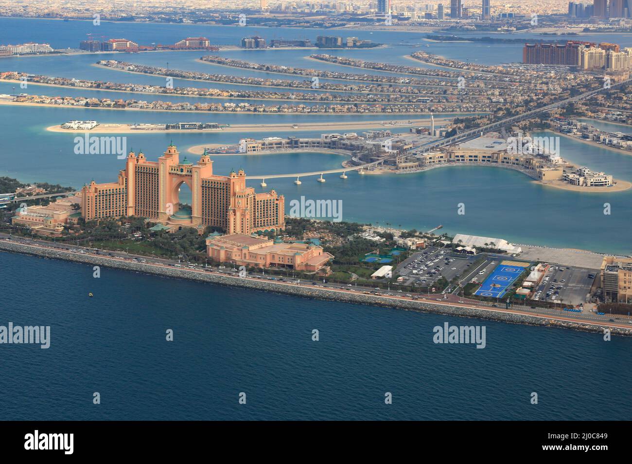 Dubai Atlantis Hotel The Palm Jumeirah Palm Island Aerial View Aerial Photo Stock Photo