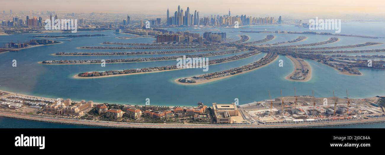 Dubai The Palm Jumeirah Palm Island Panorama Marina Aerial View Aerial Photo Stock Photo