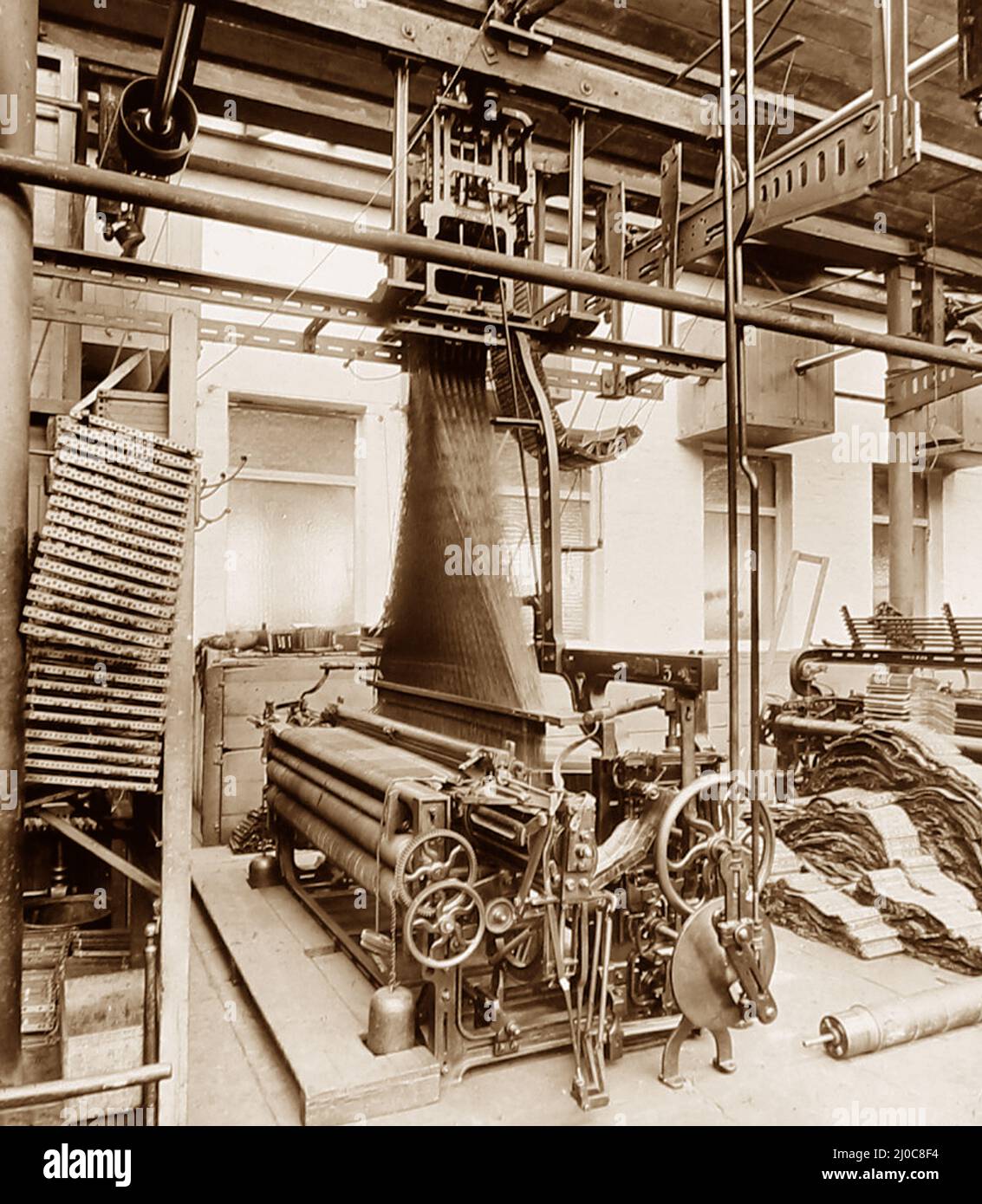 Jacquard loom in a woollen mill in Bradford, Yorkshire, late Victorian period Stock Photo