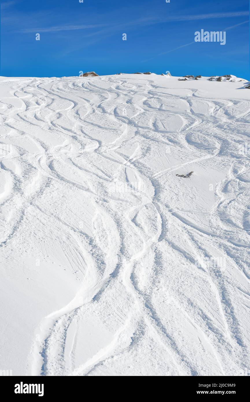 Ski Tracks in the snow, Val Thorens, France Stock Photo Alamy
