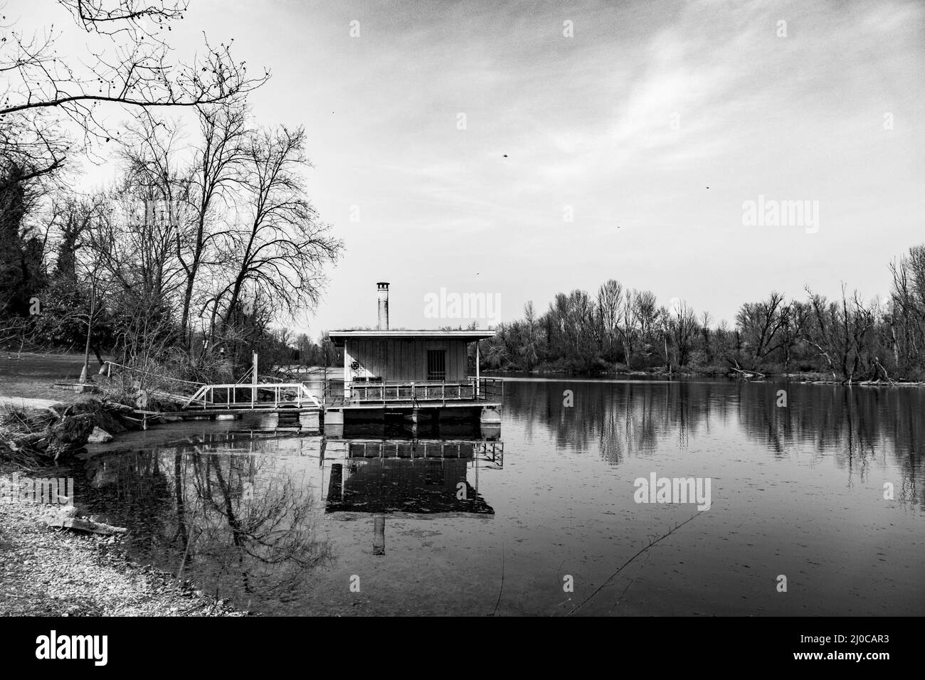 Aerial shot of a beautiful lake in black and white Stock Photo - Alamy