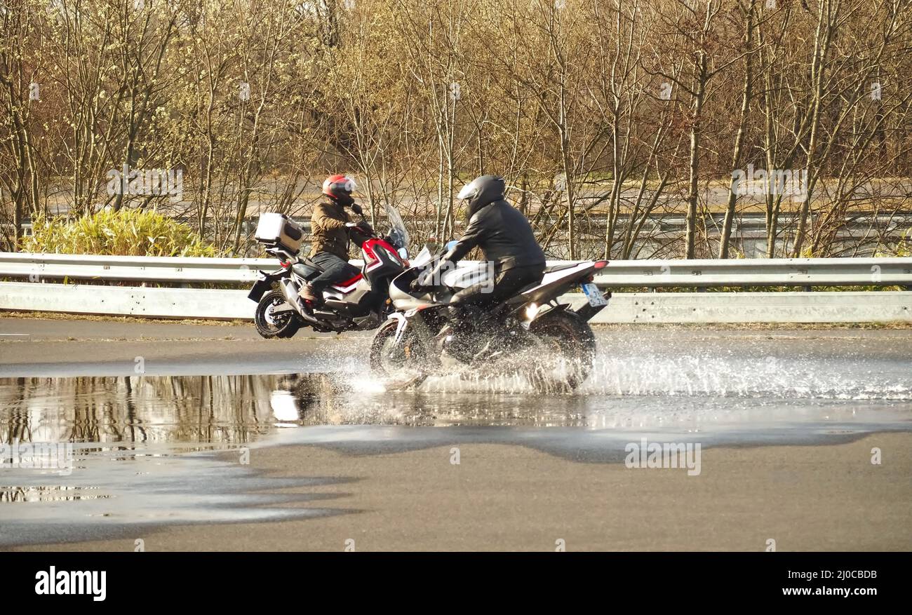 ADAC driving safety training aquaplaning on a practice area Stock Photo