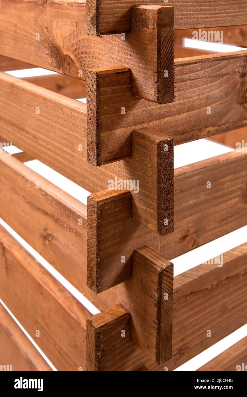 Wood Connection A detailed view of joining several boards Stock Photo