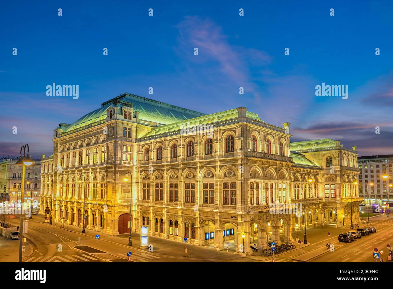 Vienna Austria night city skyline at Vienna State Opera Stock Photo