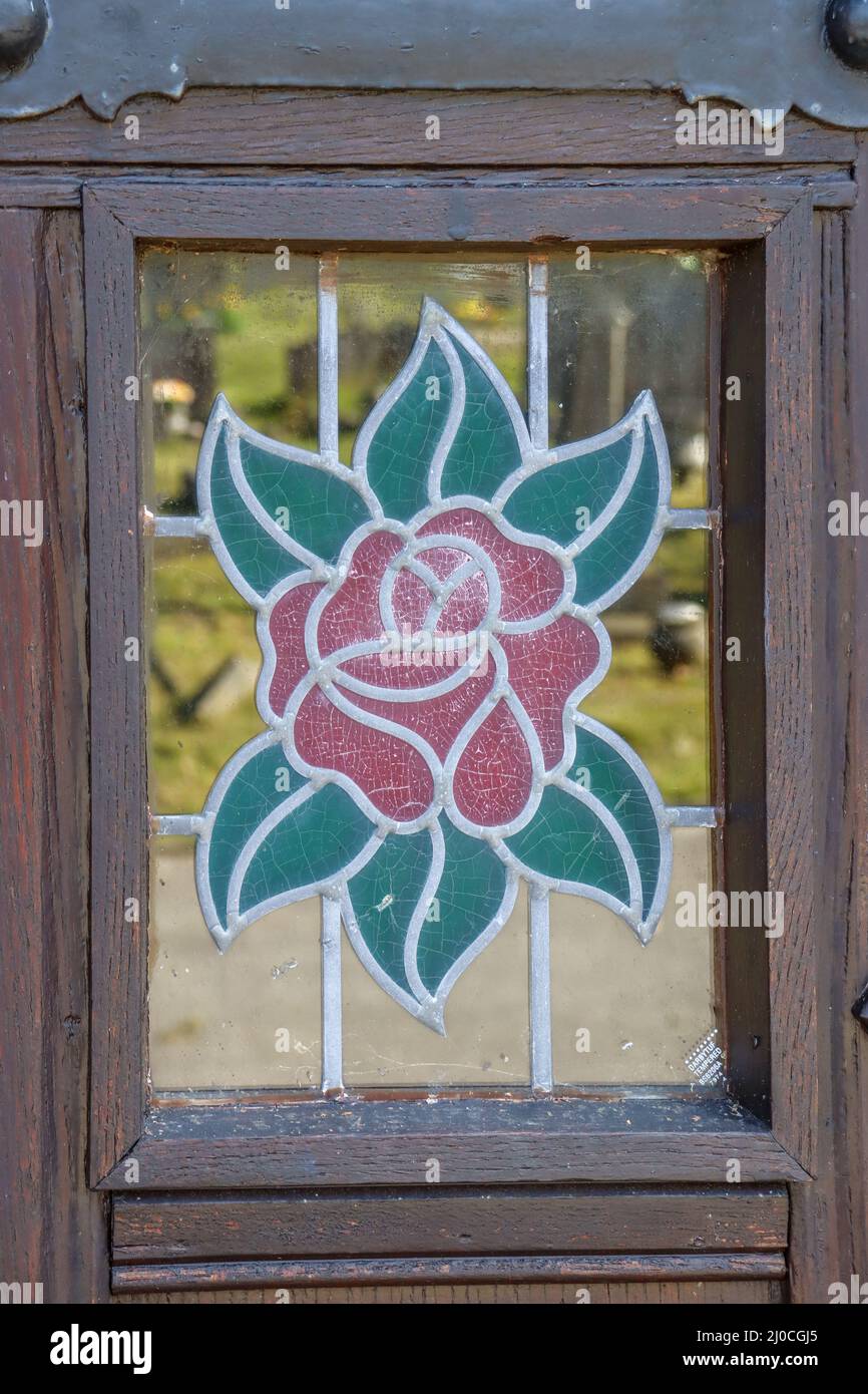 English rose, stained glass window Stock Photo Alamy