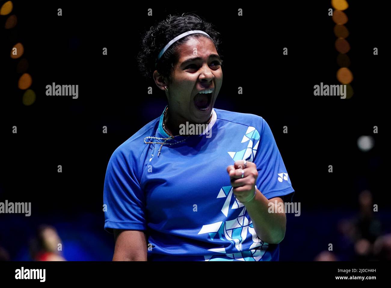 India's Treesa Jolly and Gayatri Gopichand Pullela (not pictured) in action against Korea's Lee Shohibul and Bagas Maulana during day three of the YONEX All England Open Badminton Championships at the Utilita Arena Birmingham. Picture date: Friday March 18, 2022. Stock Photo