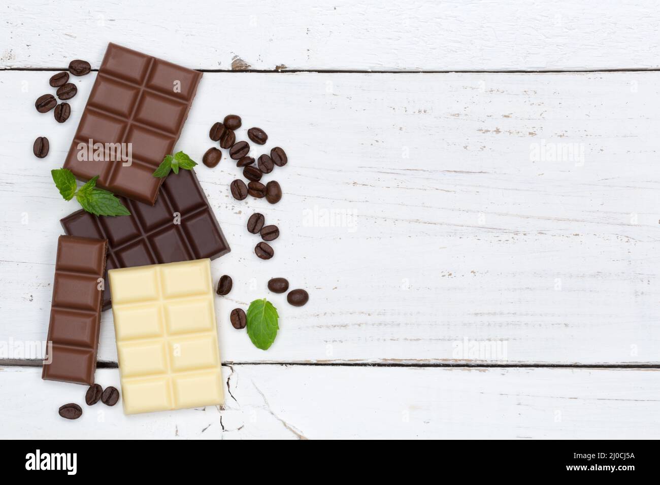 Chocolate bar candy food text free space from top Stock Photo