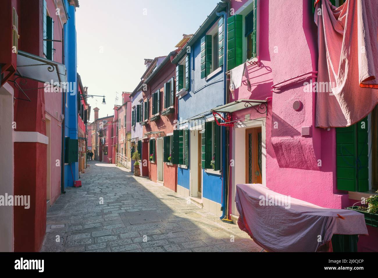 Colorful street in Burano, near Venice , Italy Stock Photo