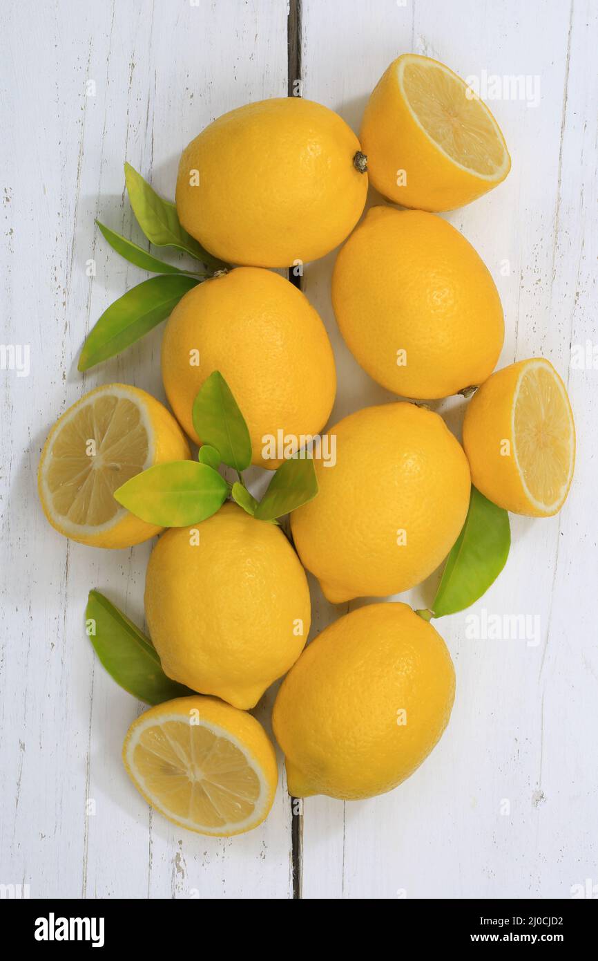 Lemon lemon fruit upright from above Stock Photo