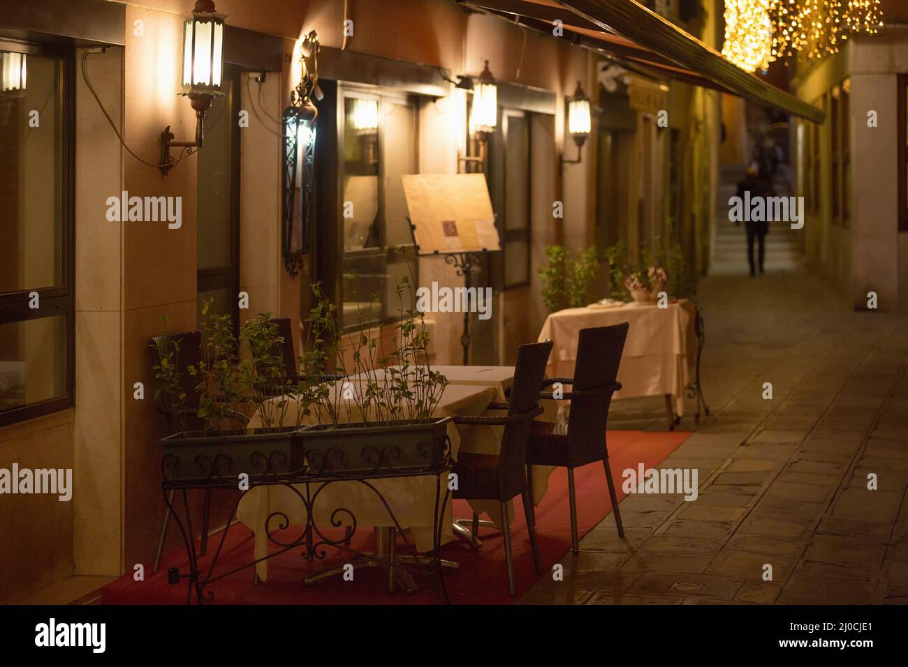 Small romantic seating in Italian Venice Stock Photo