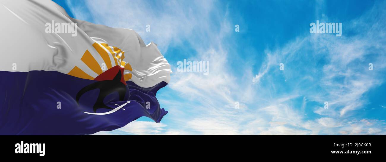 flag of Cozumel, Quintana Roo , Mexico at cloudy sky background on