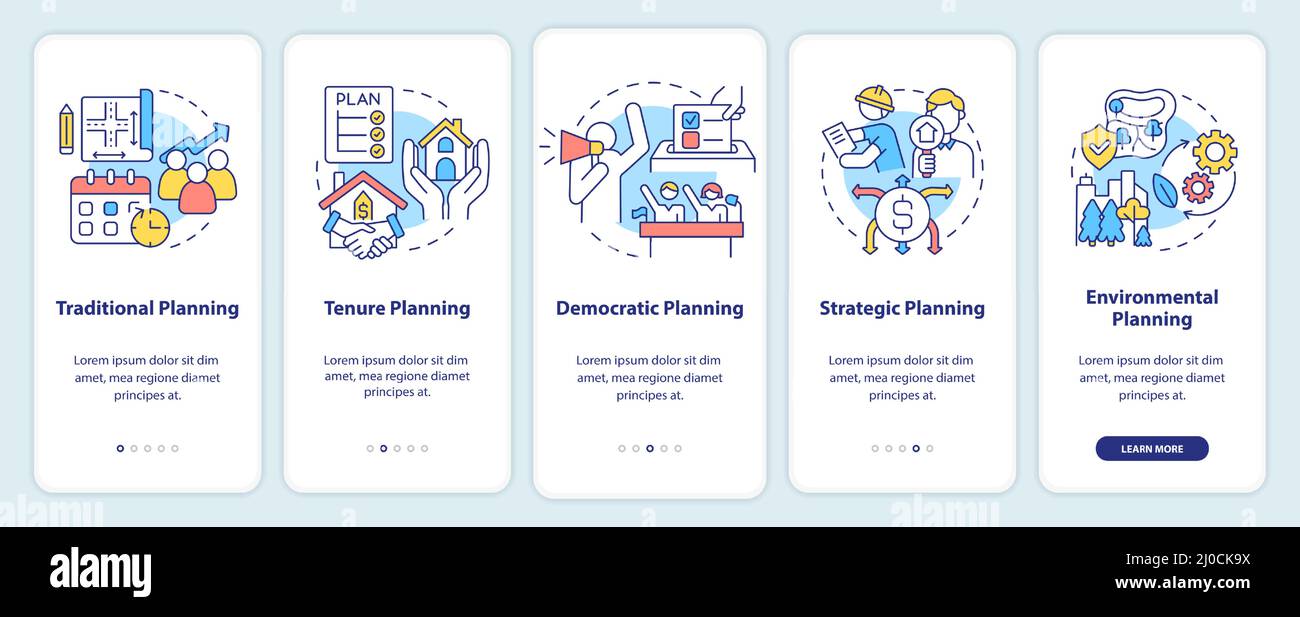 Types of planning onboarding mobile app screen Stock Vector