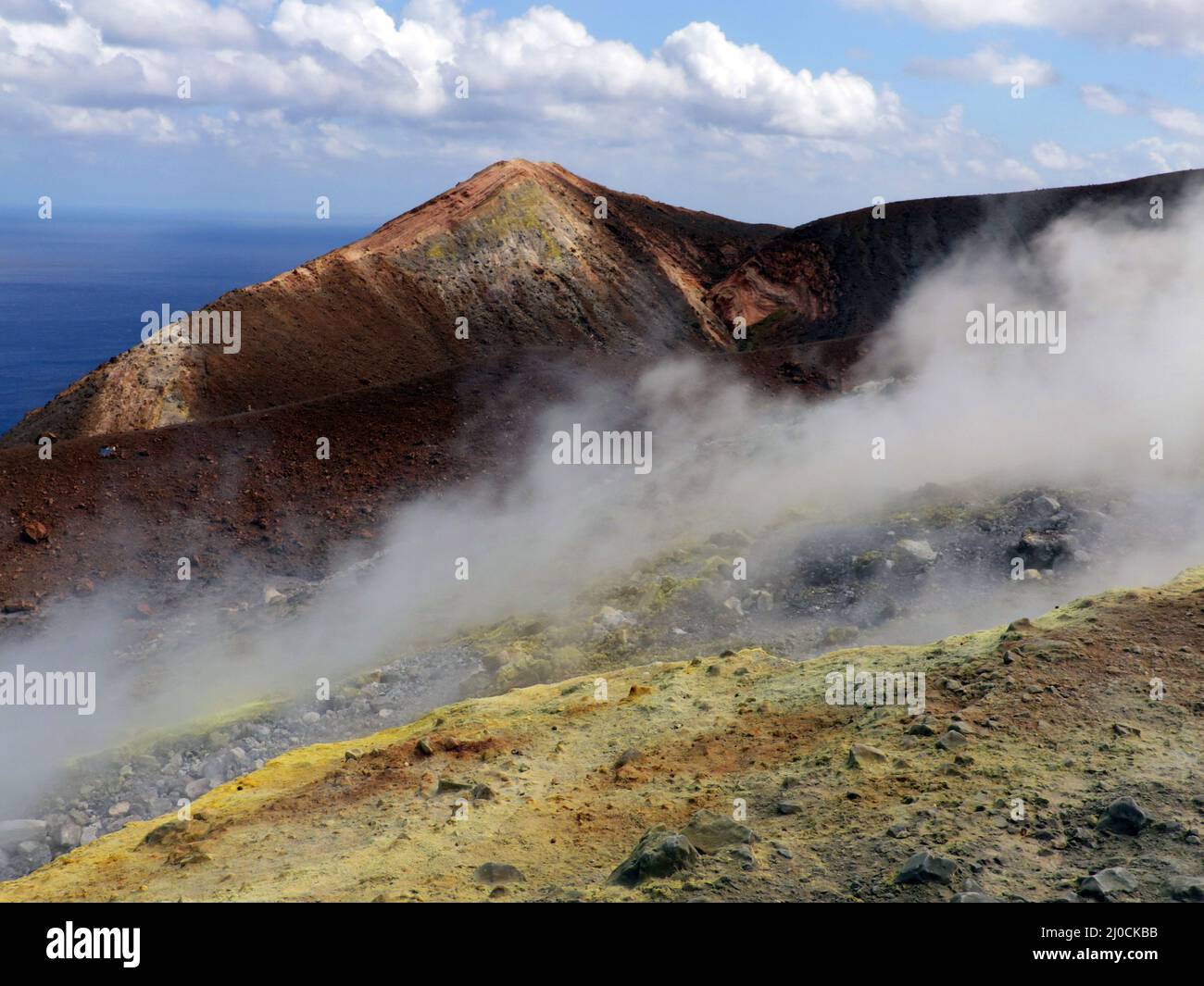 Fumaroles and the great crater of Vulcano, Aeolian Islands, Italy Stock Photo