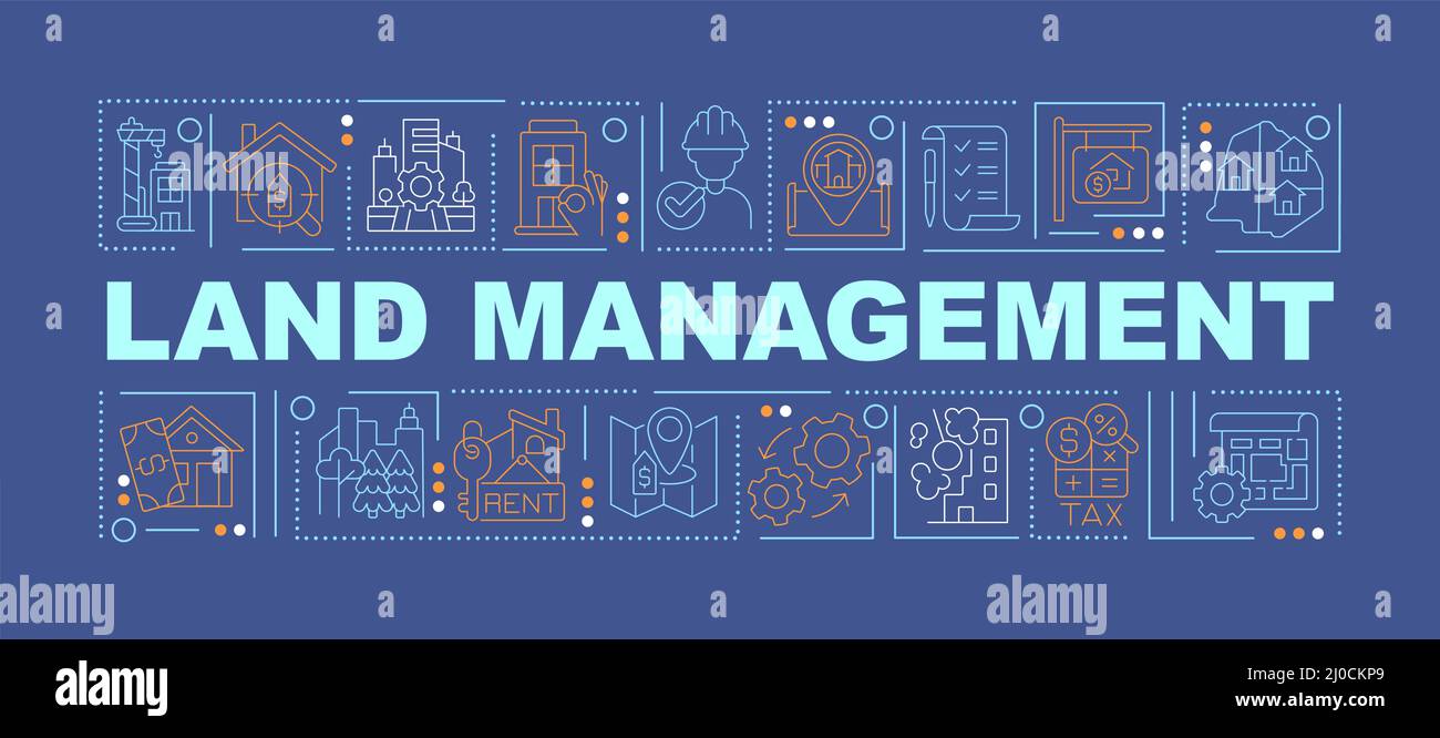 Land management practices word concepts dark blue banner Stock Vector