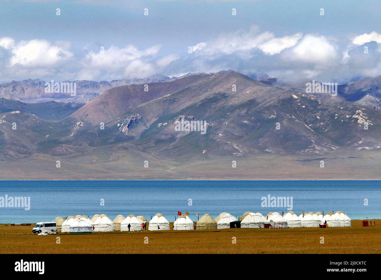 Tourist Yurt Camp at Song Kol Lake, Central Kyryzstan Stock Photo
