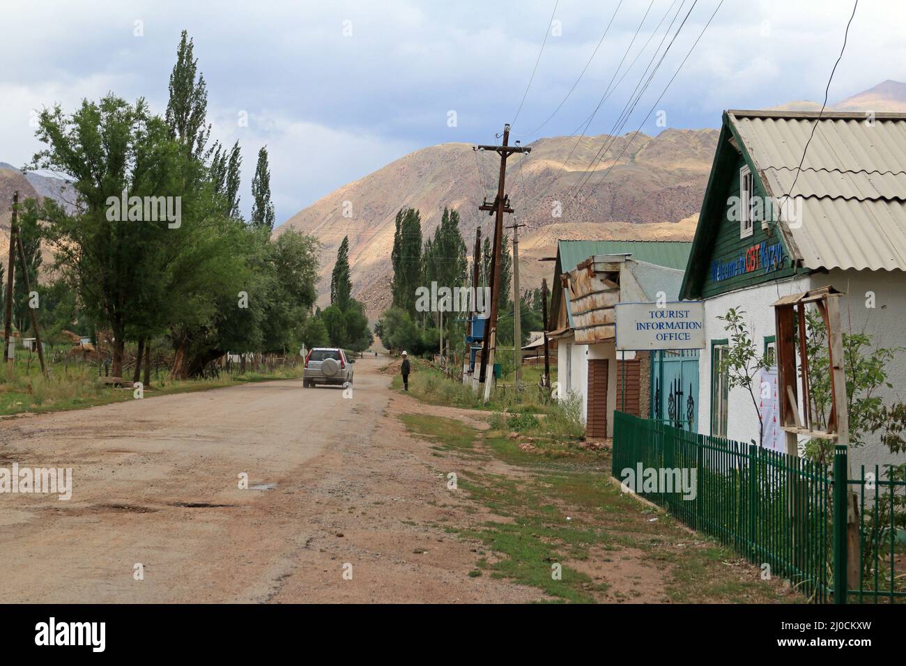 Village Street in Kyzyl Oi, KÃ¶komeren Valley, Cental Kyrgyzstan Stock Photo