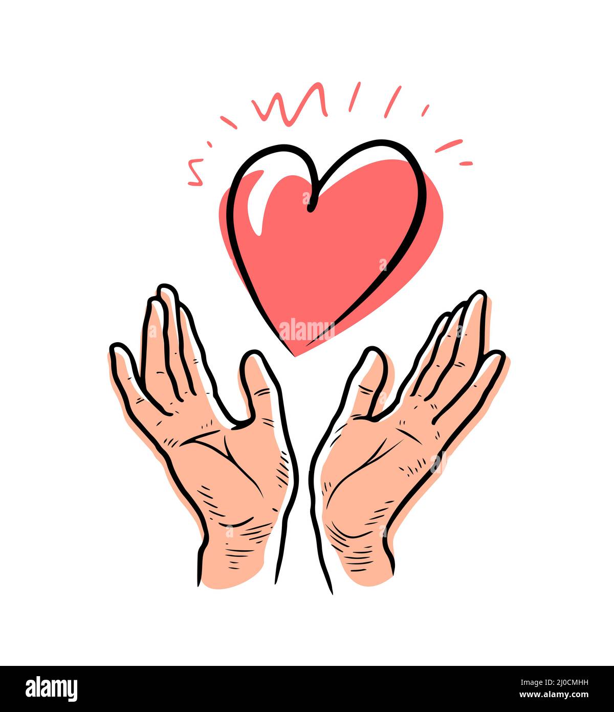 Heart and hands symbol. Valentines day concept. Hand drawn vector illustration Stock Vector