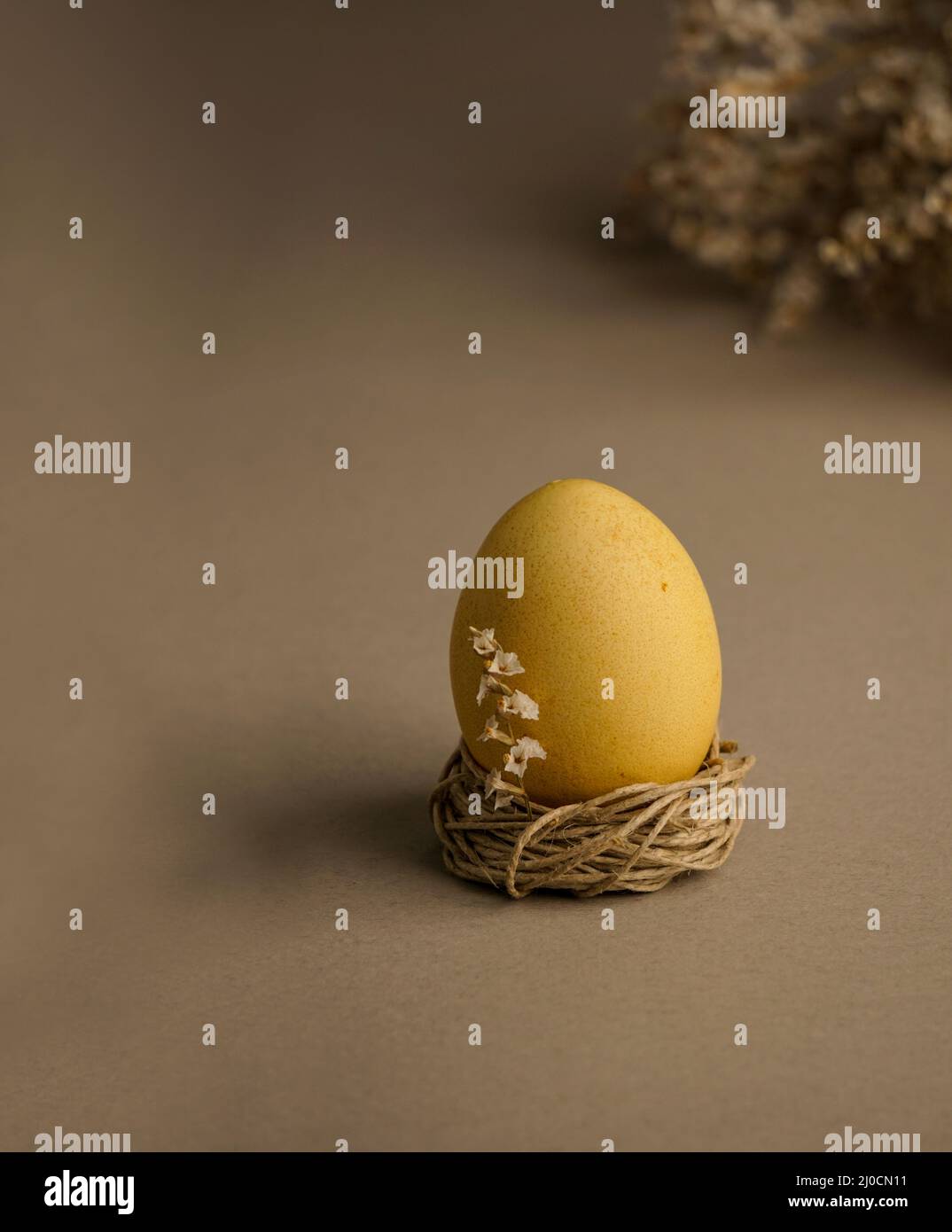 Easter greeting card with easter eggs. Easter concept composition on lue background and space for a text Stock Photo