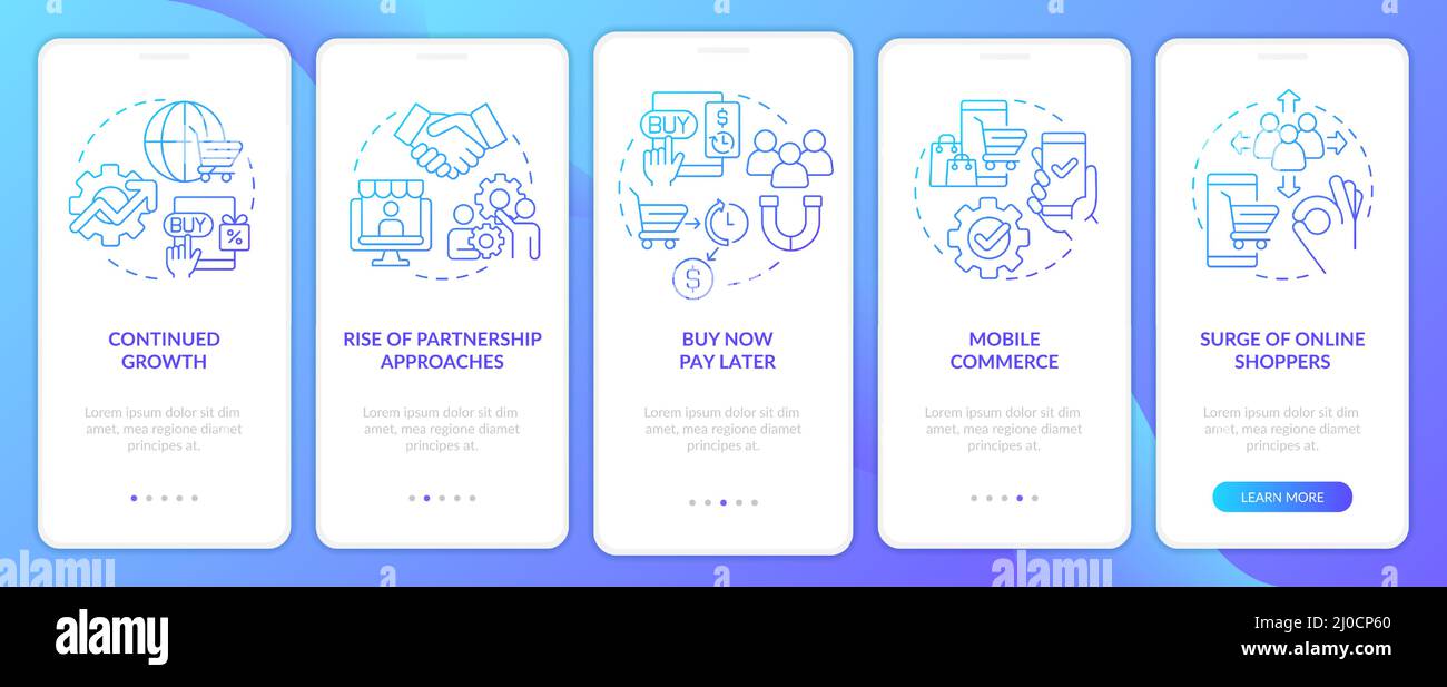 Retail strategy trends blue gradient onboarding mobile app screen Stock Vector