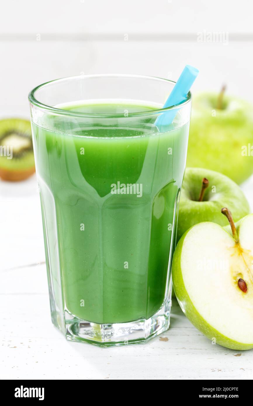Green Smoothie Juice Apple Green Kiwi Spinach Glass Tall Fruit Juice