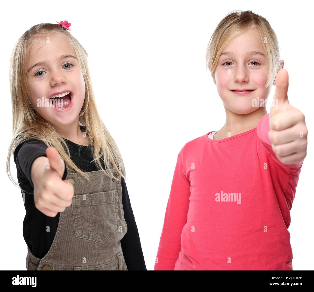 Children girl laughing happy thumbs up crop isolated Stock Photo - Alamy