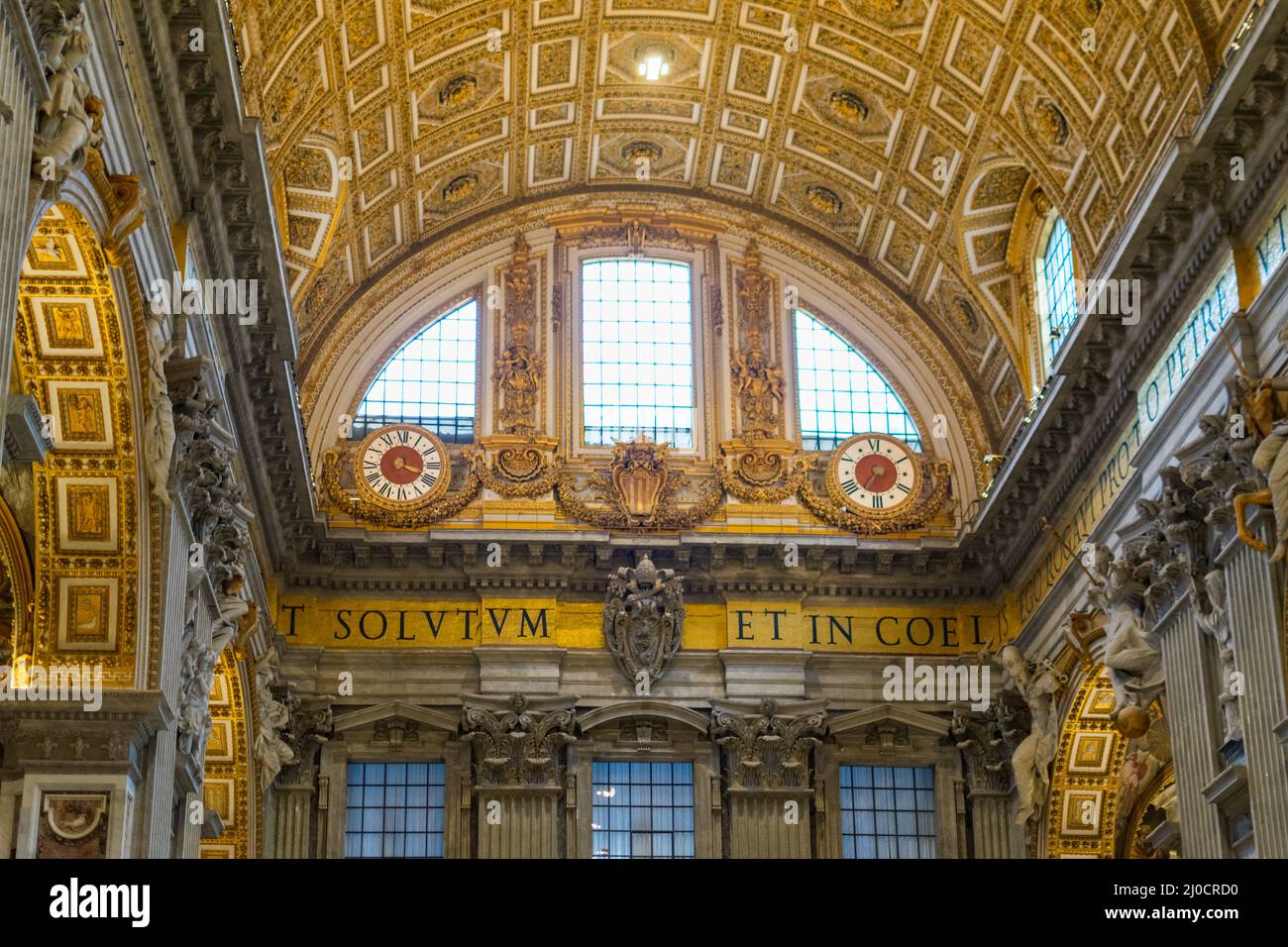 The Gilded Ceiling of St. Peter's Basilica, Vatican, Italy Stock Photo