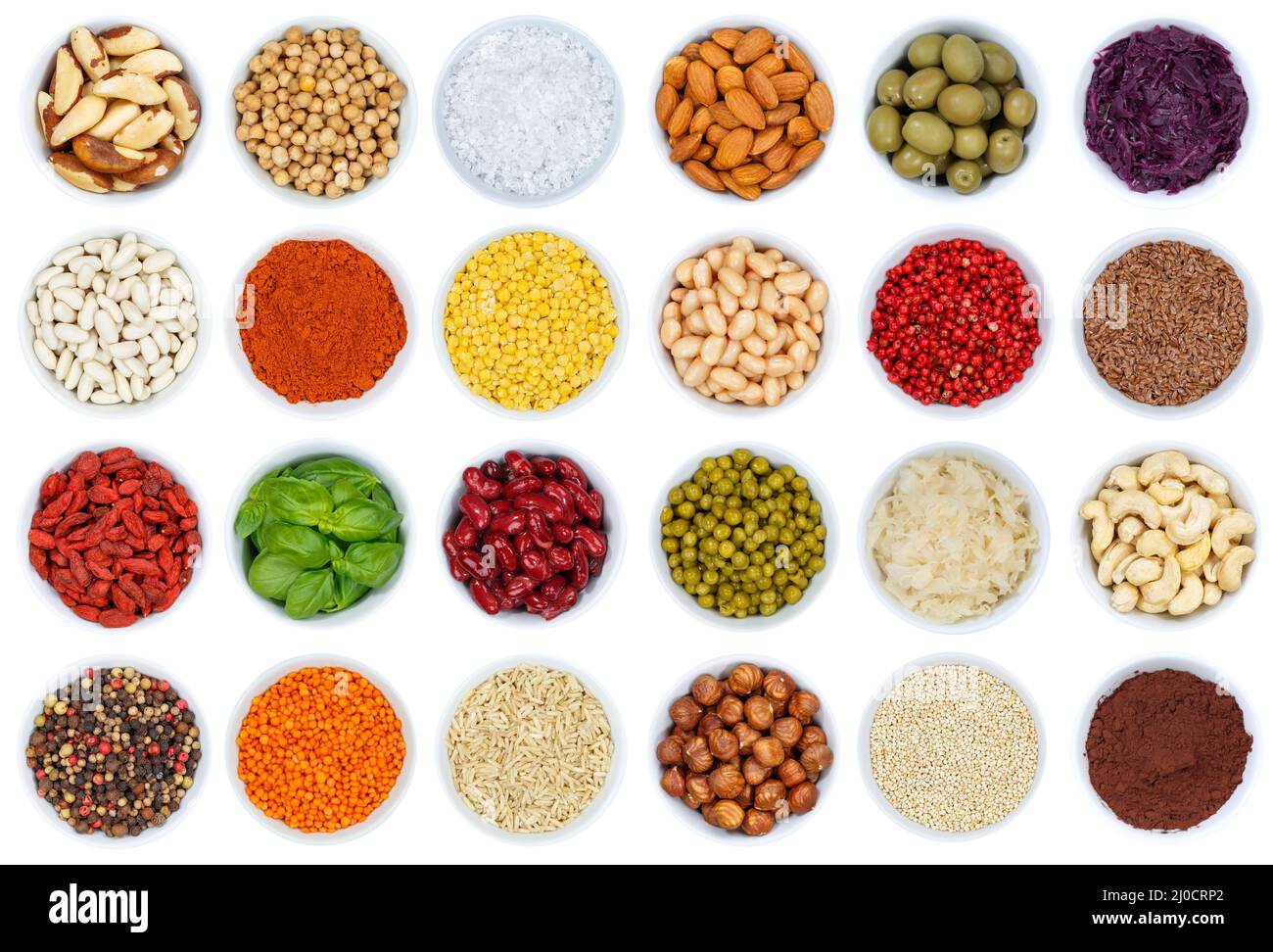 Herbs and spices vegetable collection nuts cabbage isolated from above