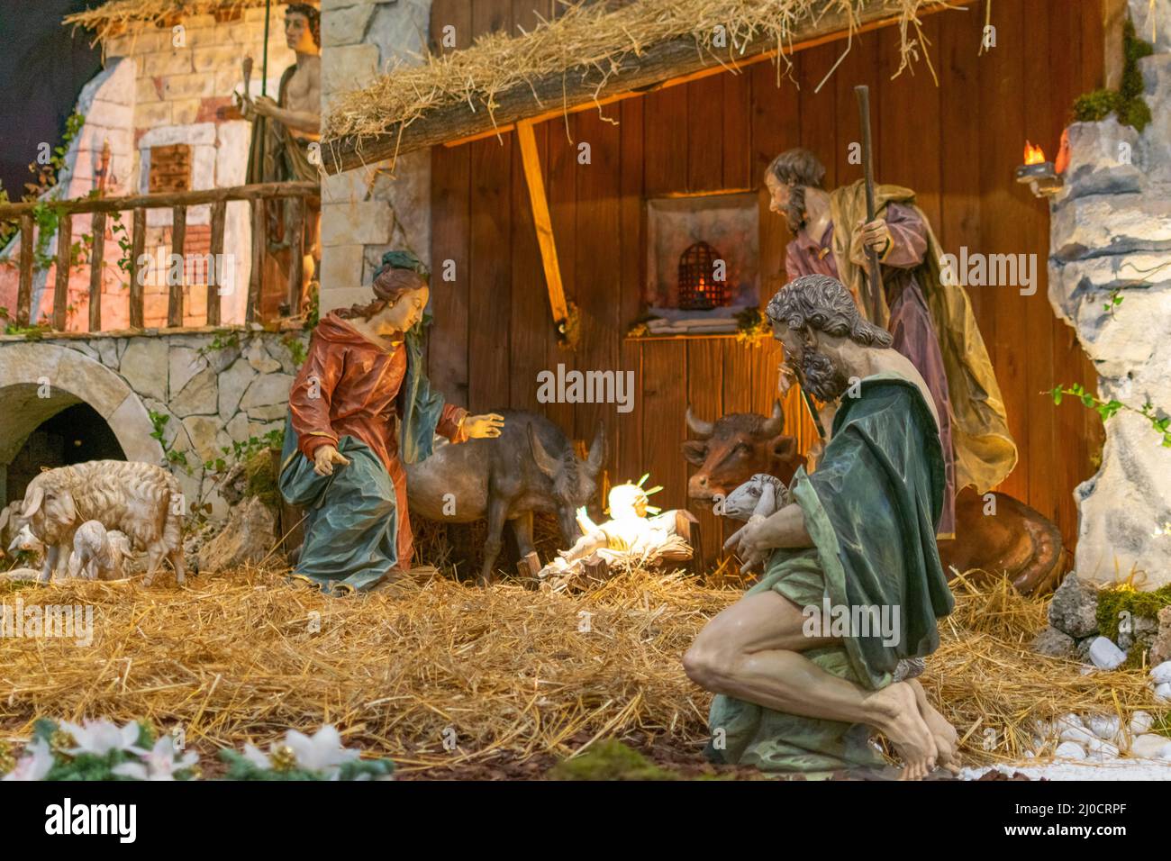 The Presepio Inside St. Peter's Cathedral for Christmas, Vatican, Italy Stock Photo