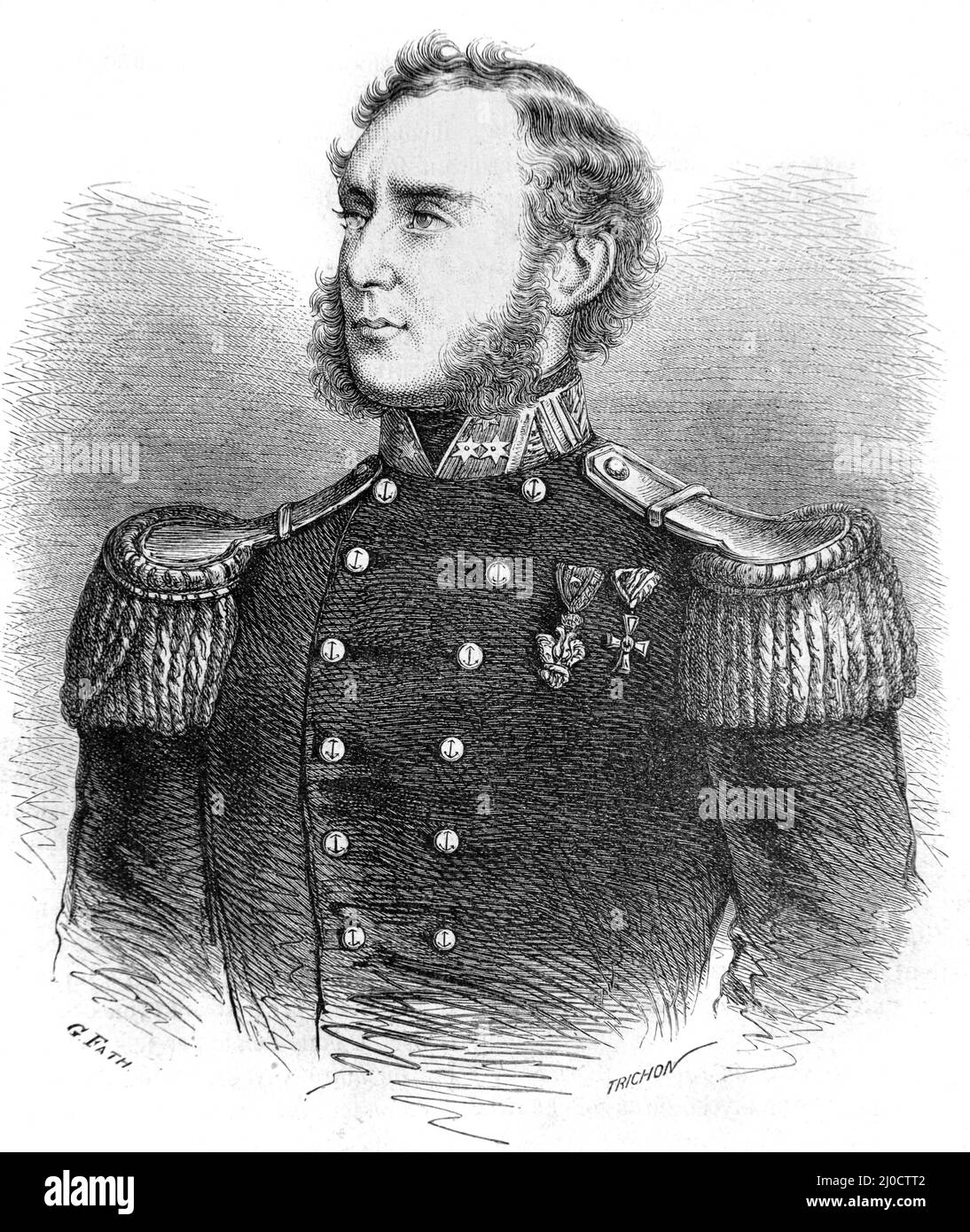 Portrait of Bernhard von Wüllerstorf-Urbair, von Wullersdorf-Urbair or von Wullerstorf und Urbair (1816-1883)  Austrian Captain of SMS Novara frigate during the Norvara Expedition (1857-59), Austrian Vice Admiral and Austrian Minister of Trade (1865-1867). Vintage Illustration or Engraving 1860. Stock Photo