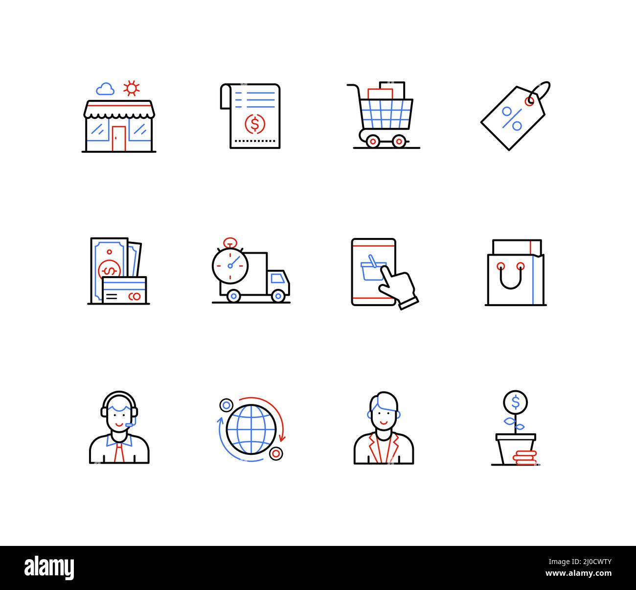 Shopping, purchase and delivery - line design style icons Stock Vector ...