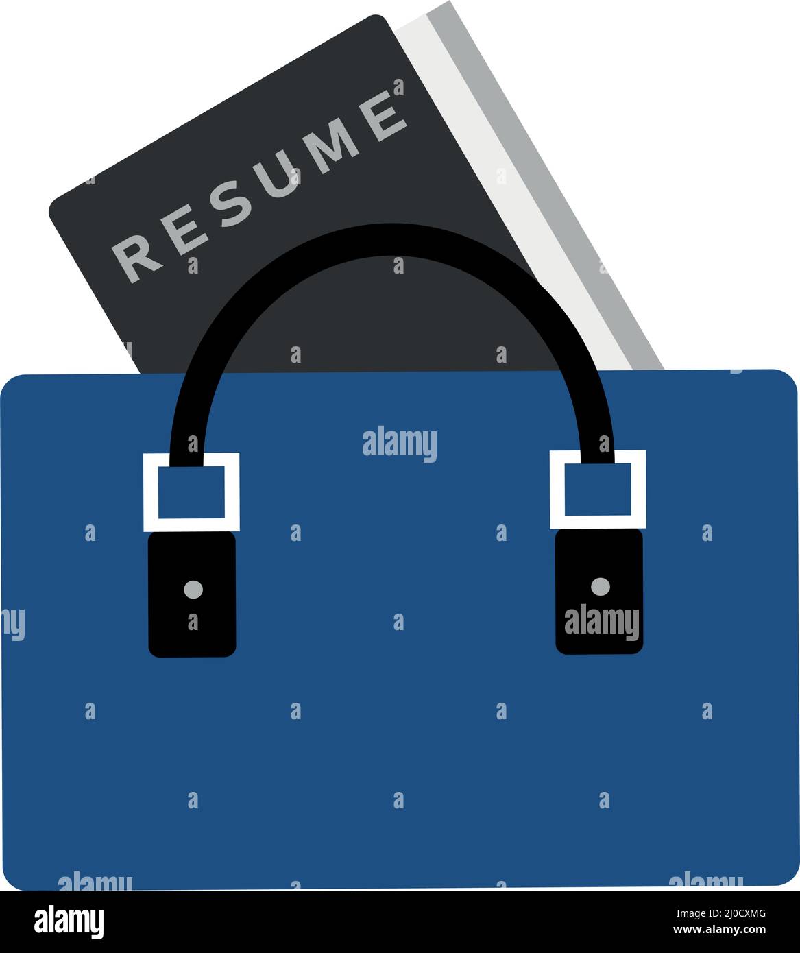 Stylish blue handbag with resume document semi flat color vector object Stock Vector