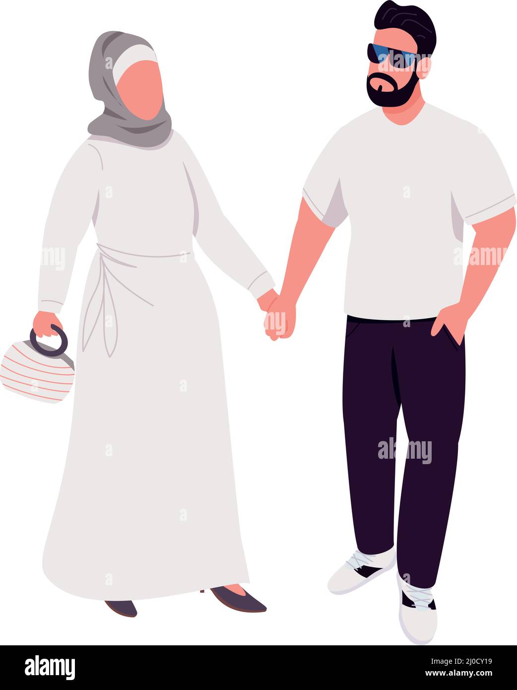 Happy couple walking and holding hands semi flat color vector ...