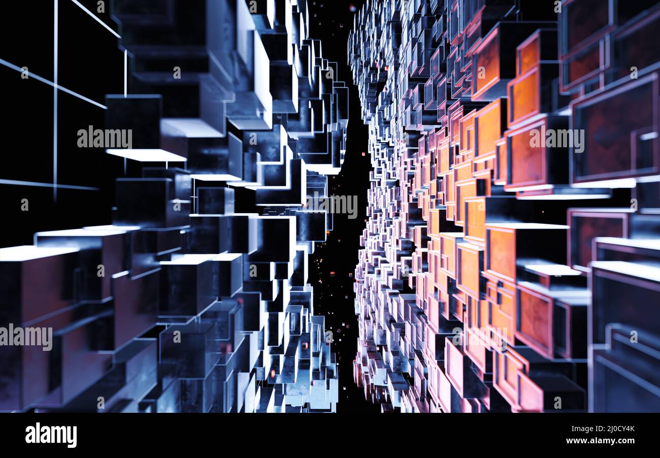 Cubic cyberpunk space, conceptual geometry background, 3d rendering ...