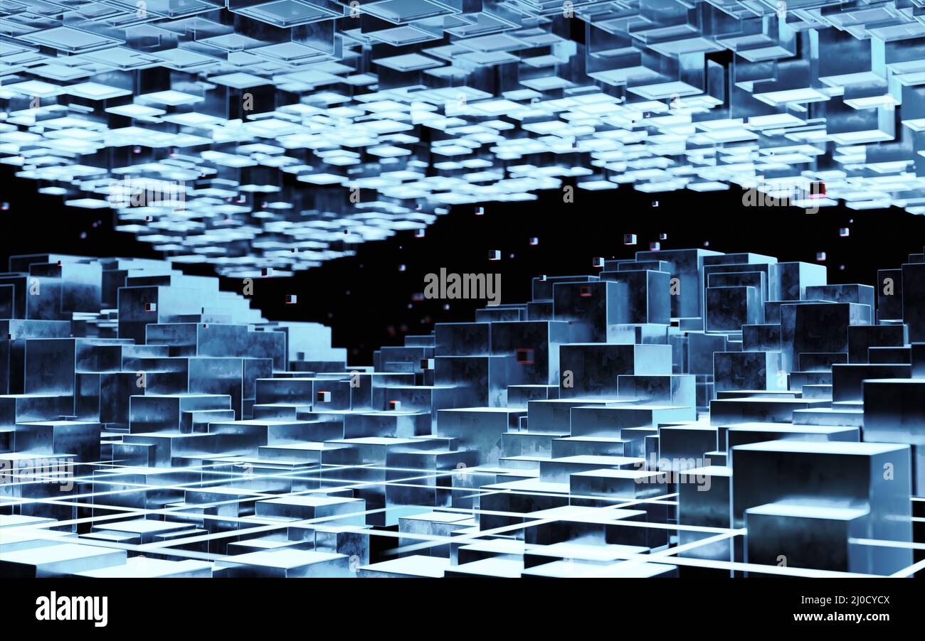 Cubic cyberpunk space, conceptual geometry background, 3d rendering ...