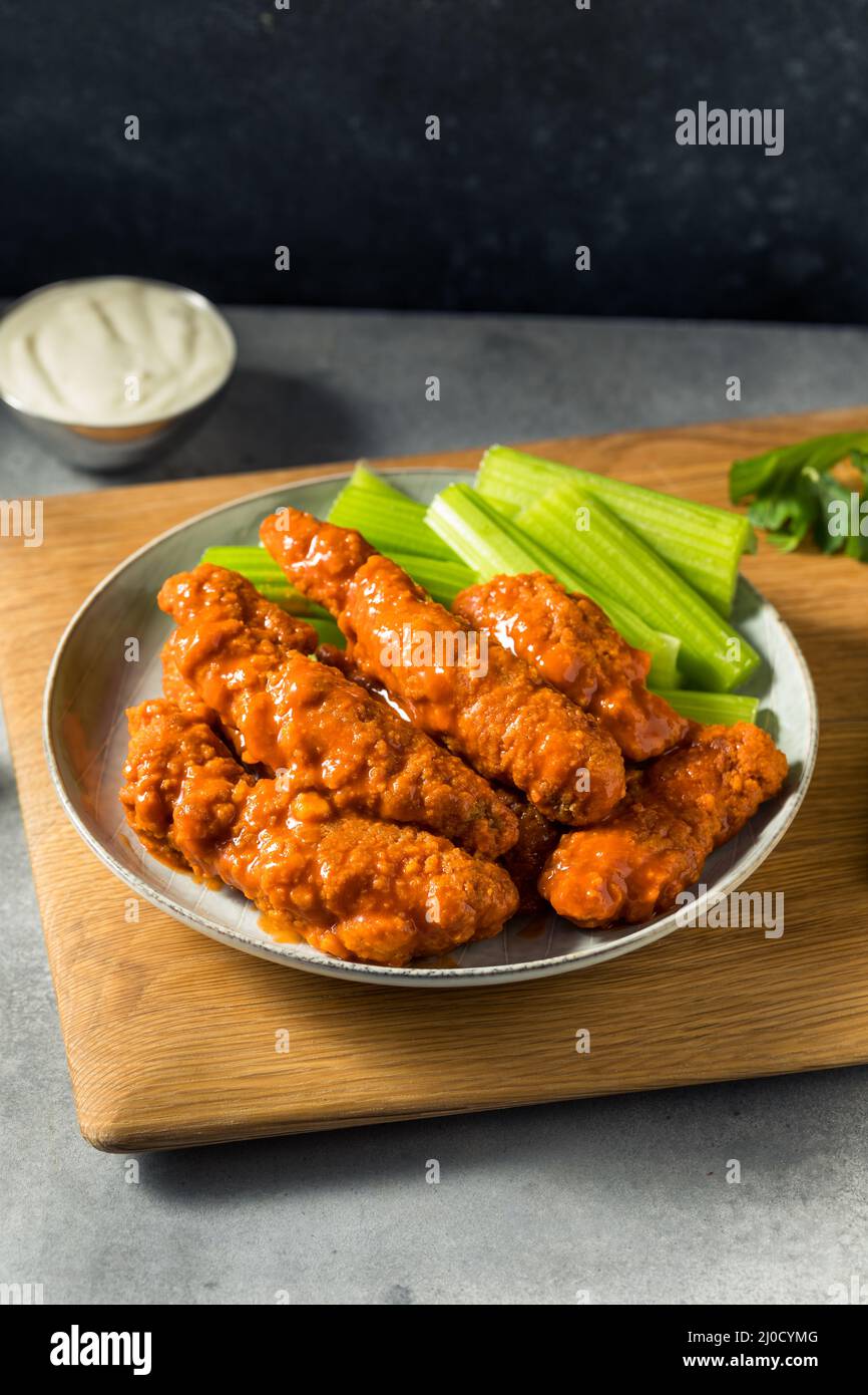 Homemade Buffalo Chicken Tenders with Celery and Blue Cheese Stock