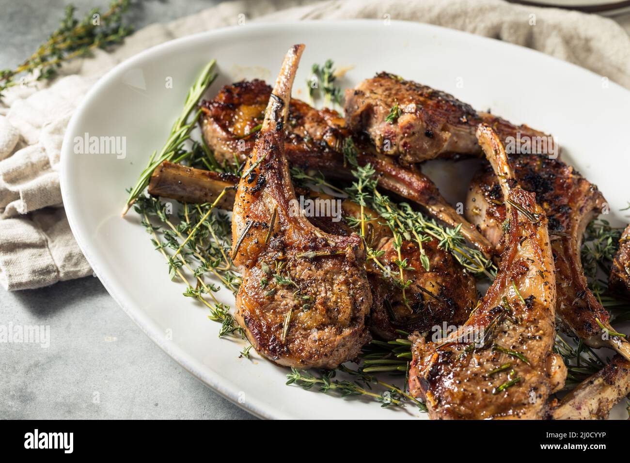 Homemade Roasted Lamb Chops with Thyme and Rosemary Stock Photo Alamy