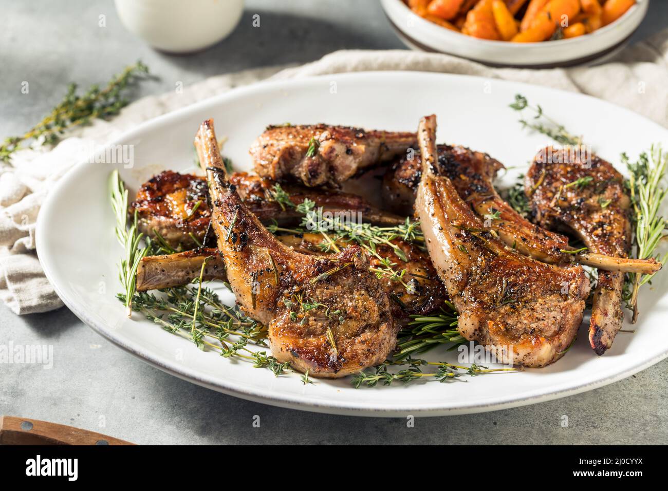 Homemade Roasted Lamb Chops with Thyme and Rosemary Stock Photo Alamy