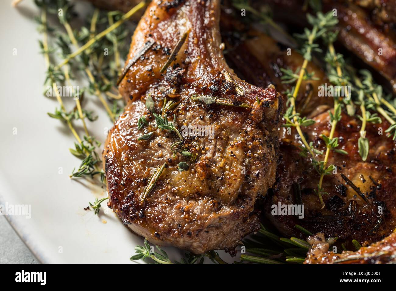 Homemade Roasted Lamb Chops with Thyme and Rosemary Stock Photo Alamy