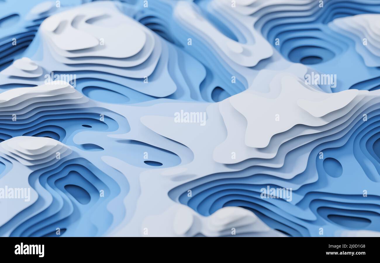 Wave pattern paper cut background, 3d rendering. Computer digital ...