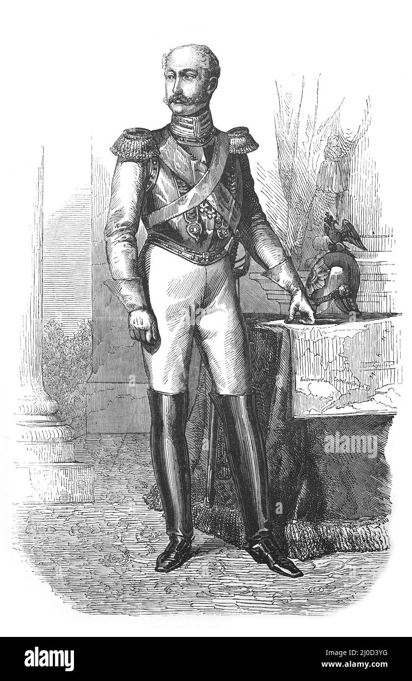 Portrait of The Emperor Nicholas of Russia; Black and White Illustration Stock Photo