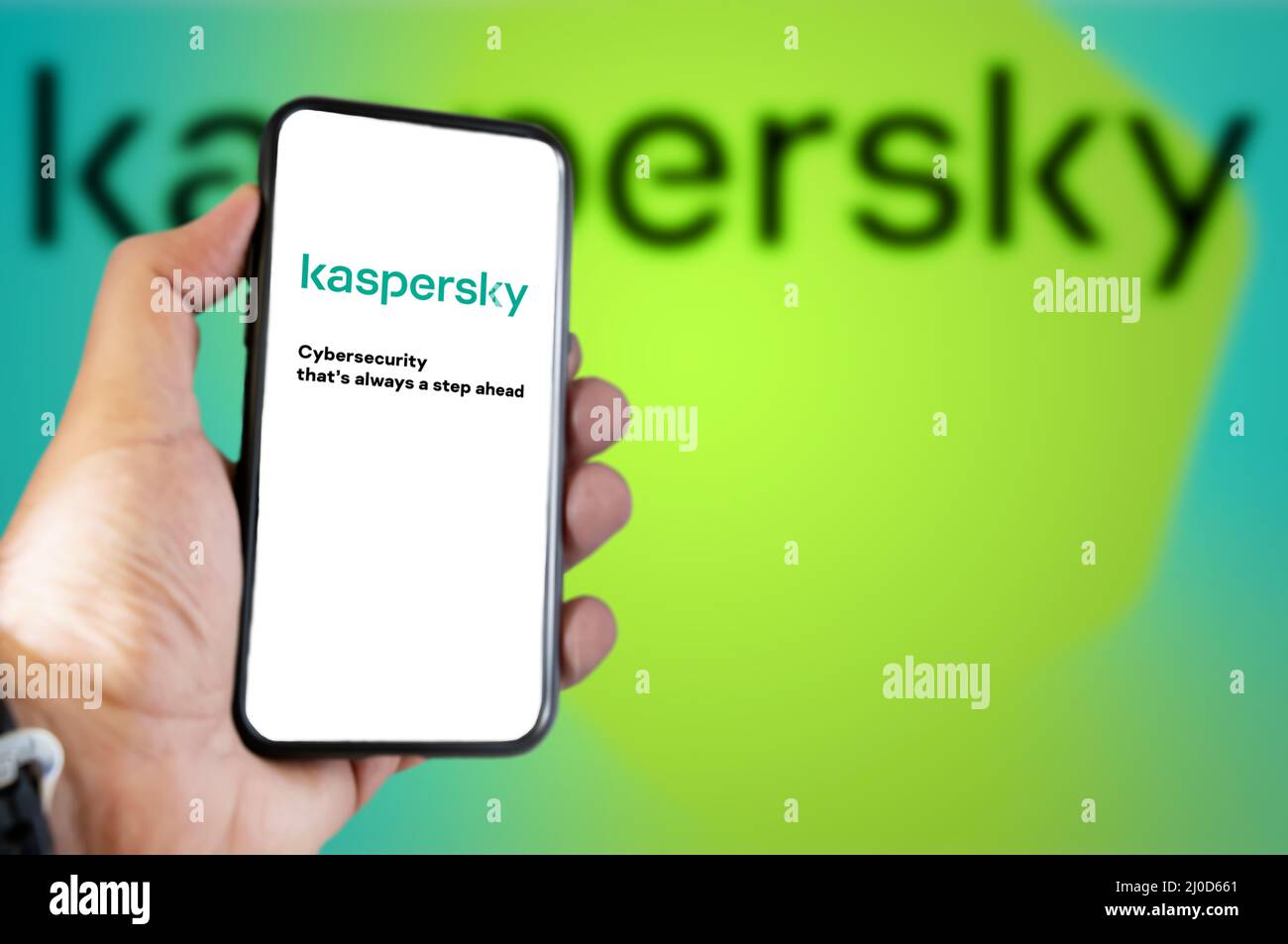 Rome, Italy, March 2022: the logo of the Kaspersky antivirus on the screen  of a hand-held mobile phone. Kaspersky is a Russian company specializing in  Stock Photo - Alamy