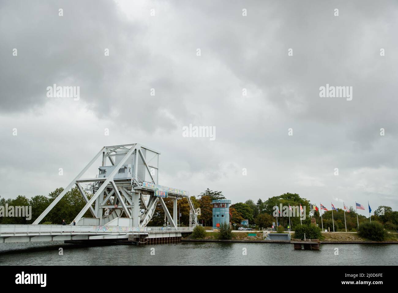 Pegasus Bridge (Benouville Bridge) World War 2 memorial in France and an important site for the D-Day invasion by Allied Forces Stock Photo