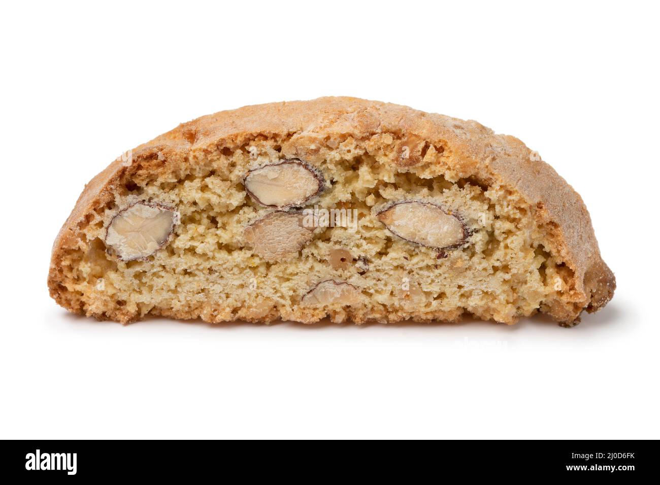 Single piece of fresh traditional Italian Cantuccini close up isolated on white background Stock Photo