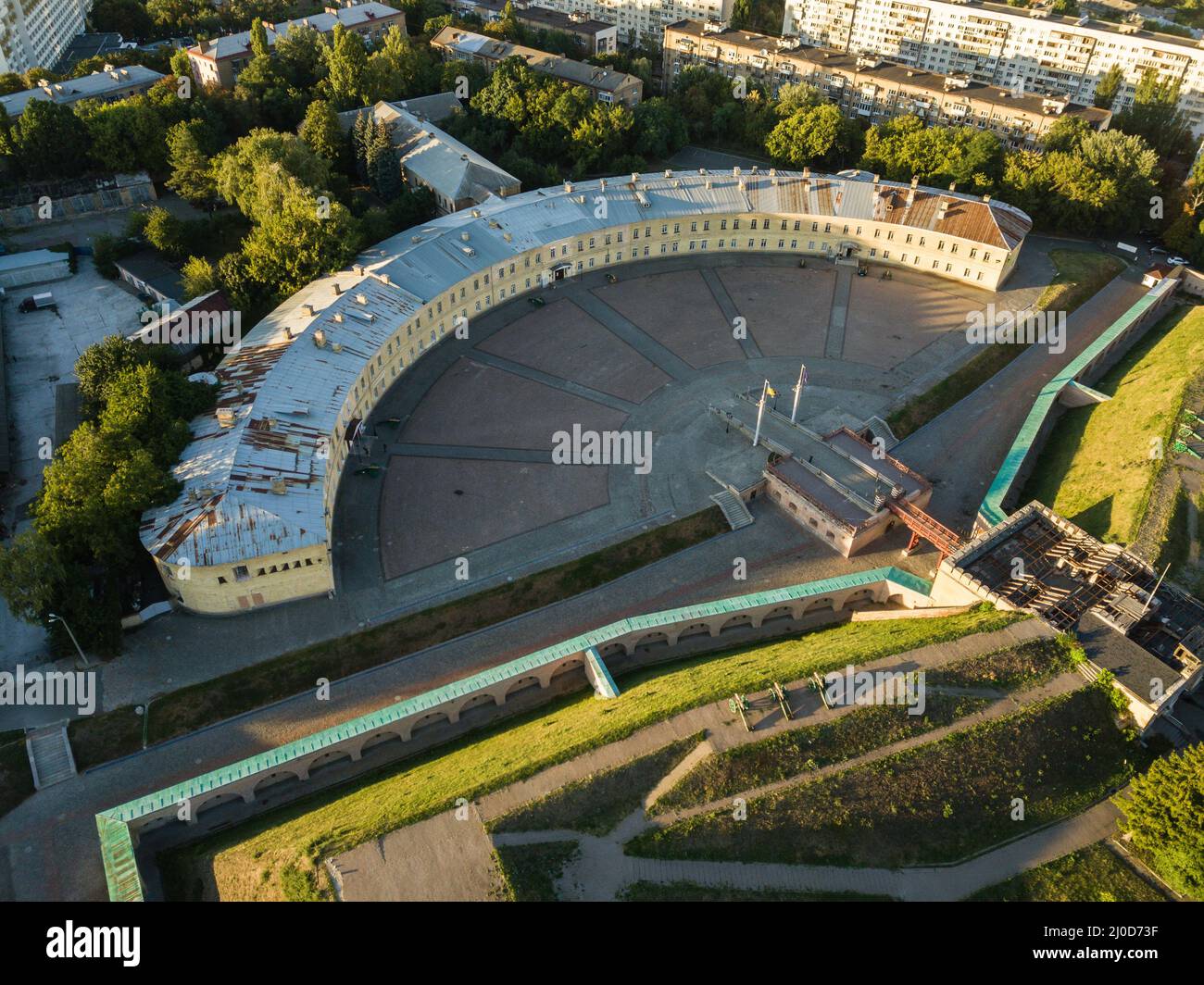 Aerial top view of the Kyiv Fortress in Ukraine and center of city Kyiv Stock Photo