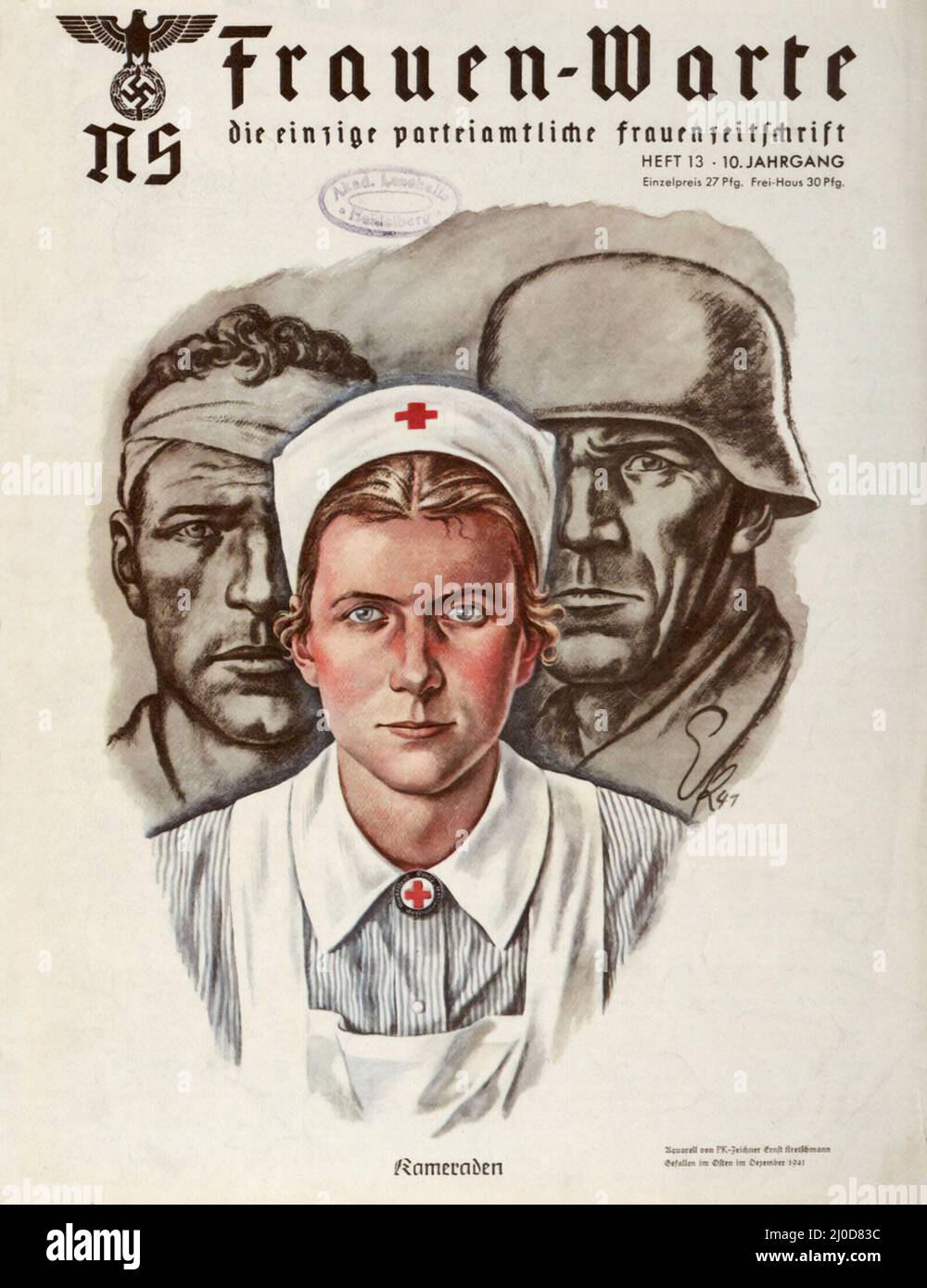 German Nazi propaganda - Cover art: 'Comrades' (Kameraden), watercolour by Propagandakompanie artist Ernst Kretschmann. 1942. Stock Photo