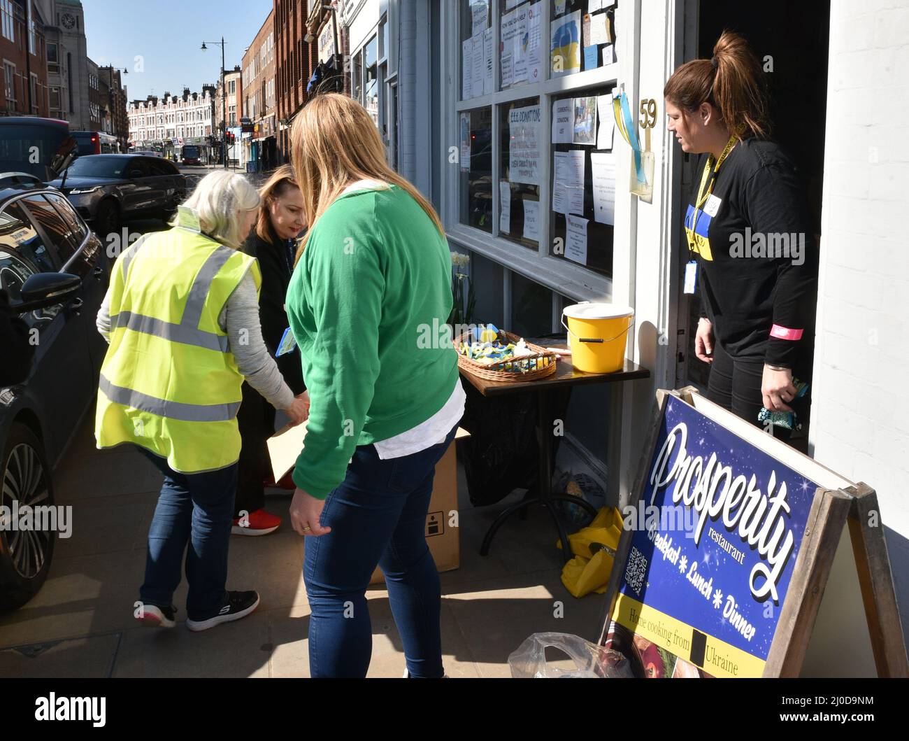 Twickenham, London, UK. 18th March 2022. The Prosperity Ukrainian Cafe & Restaurant is now a collection hub for humanitarian aid supplies that are being sorted, packed and transported by trucks to the Polish/Ukrainian border. Credit: Matthew Chattle/Alamy Stock Photo