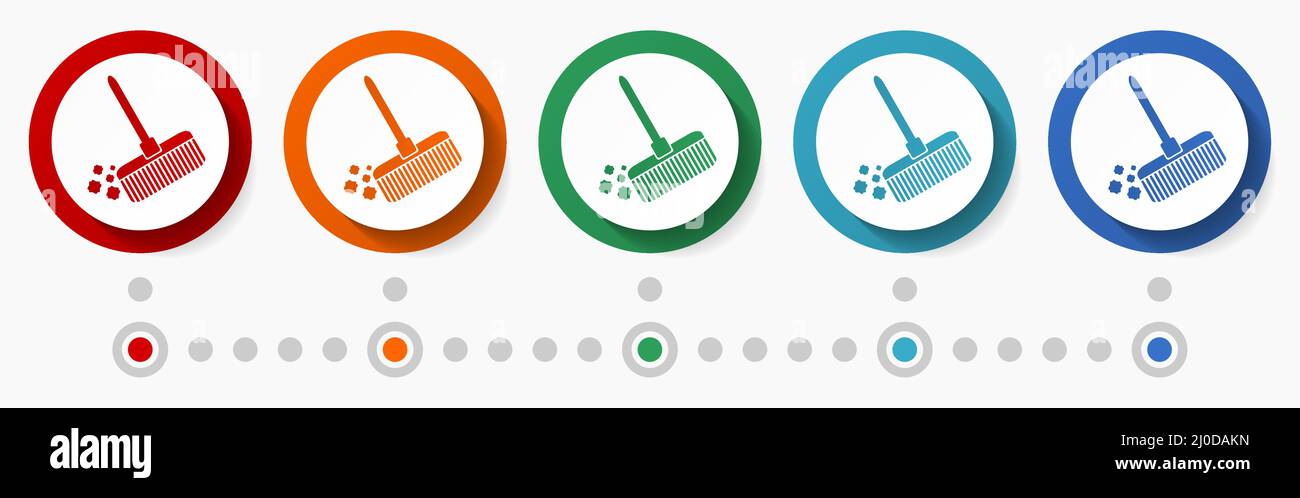 Sweep, clean concept vector icon set, flat design colorful buttons ...