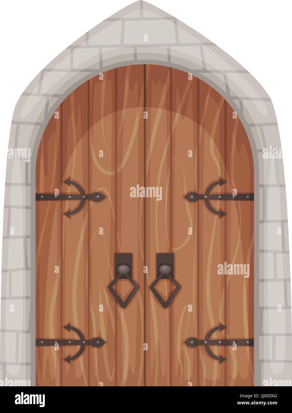 Cartoon medieval castle entrance gates and dungeon door. Old wooden ...