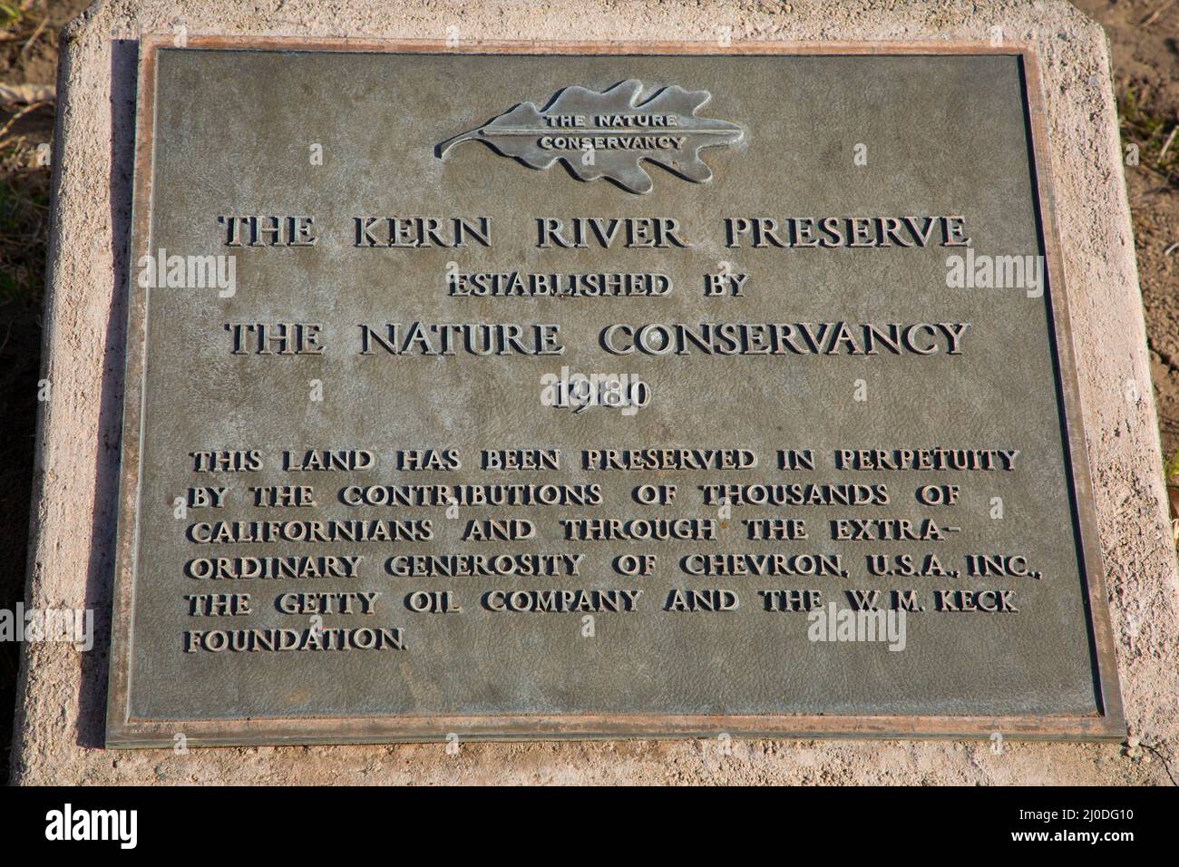 Dedication plaque, Kern River Preserve, California Stock Photo